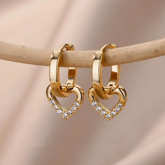 Jewelry - Gold Filled Heart Cubic Zirconia Earrings